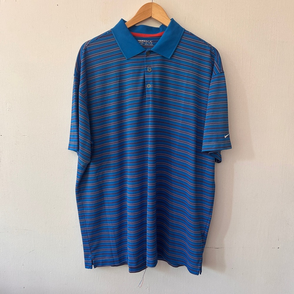 Nike Golf Polo Shirt Mens XXL Blue Striped NikeFit Dry Short Sleeve Sporty